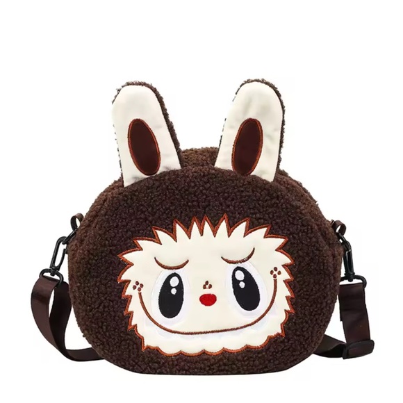 Labubu Inspired Brown Zimomo Theme Fuzzy Crossbody Handbag Purse Character - Picture 6 of 10